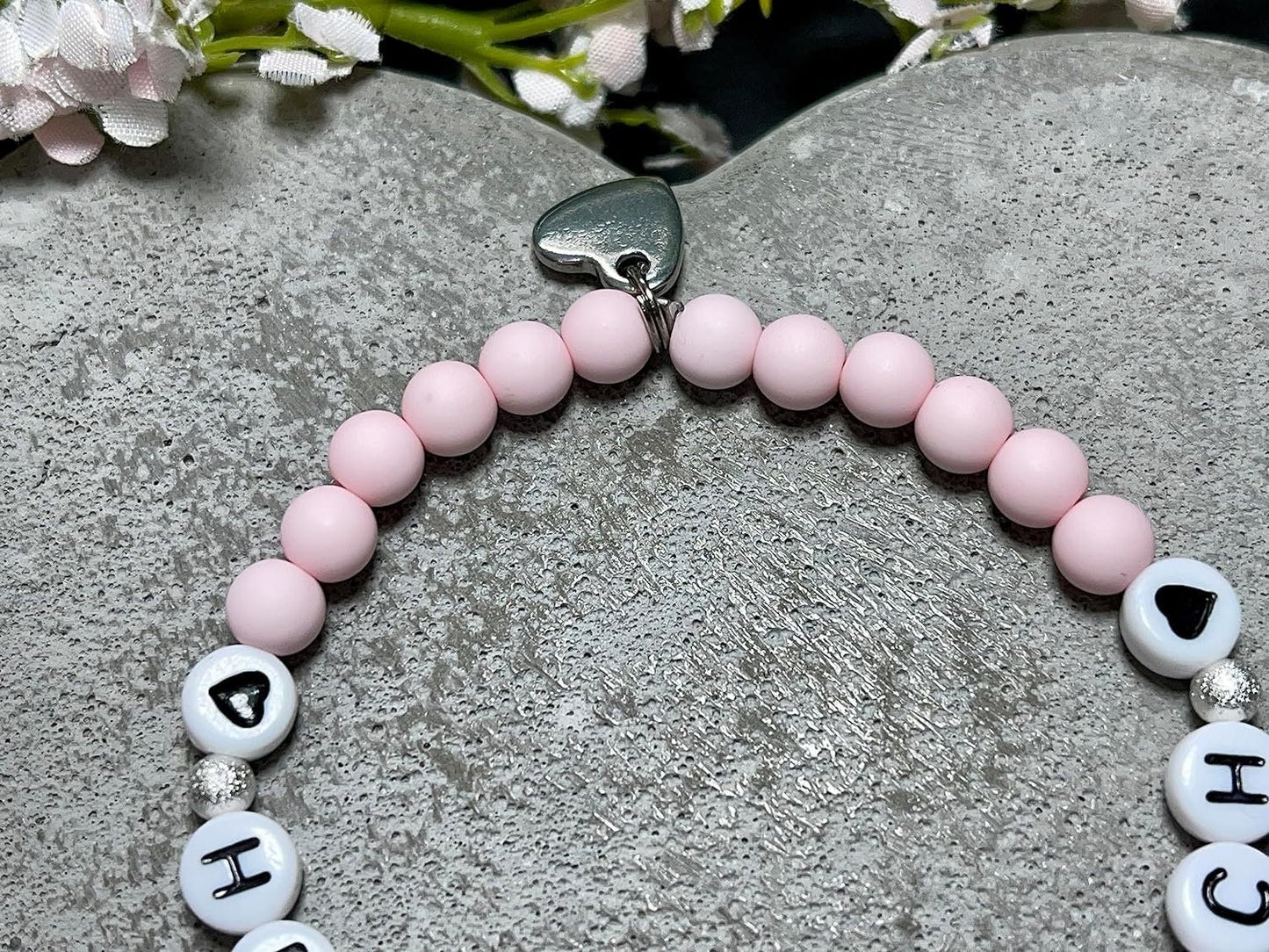 Armband Herzensmensch Zartrosa Acryl - Geschenk Lieblingsmensch Namensarmband Freundschaft personalisiert -  Wunschfarbe - viele Farben
