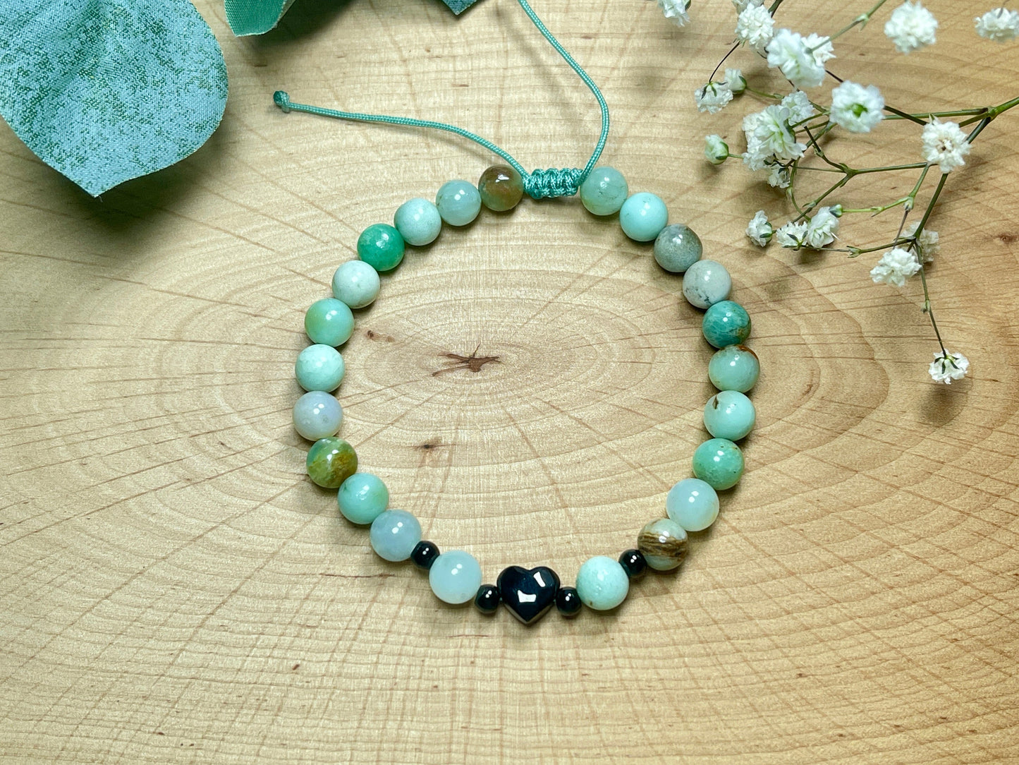 Armband Chrysopras Herz Edelstahl Ionisiert Makramee verstellbar - Perlenarmband Harmonie Vertrauen Geborgenheit- Spiritueller Schmuck