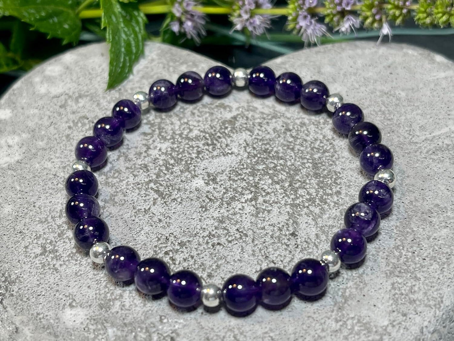 Amethyst Armband Perlen echt 6mm mit Edelstahlperlen 4mm Silber Gold Roségold spirituelles Perlenarmband Wahre Liebe Inspiration Energie