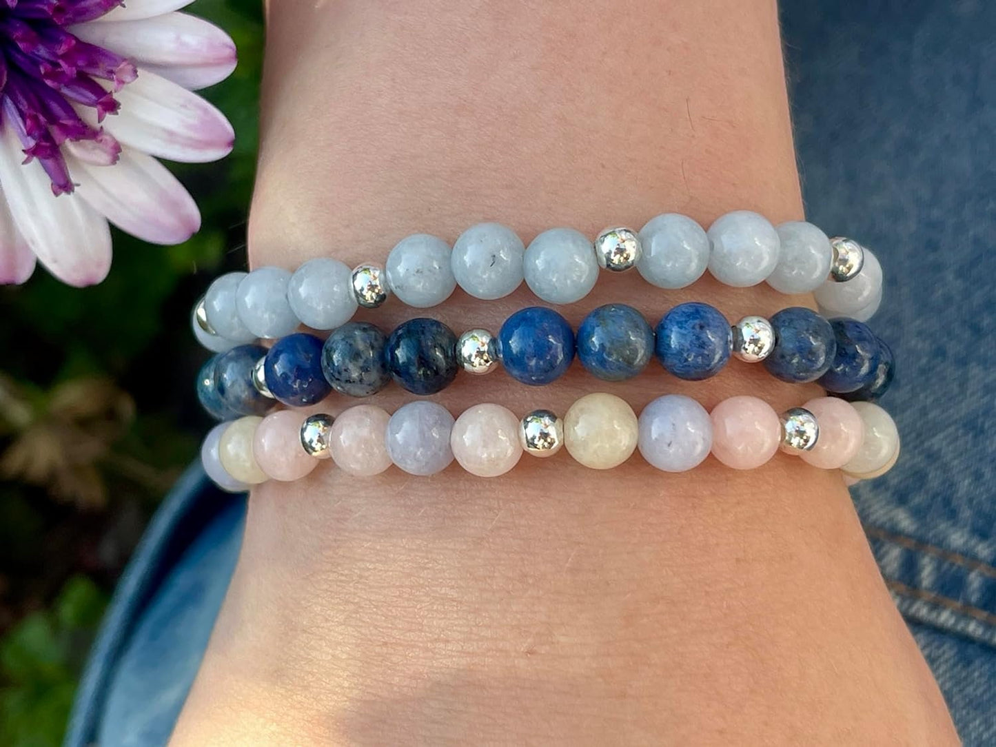 Aquamarin Armband Perlen echt 6mm mit Edelstahlperlen 4mm Silber Gold oder Roségold spirituelles Perlenarmband Selbstbewusstsein Liebe Glück