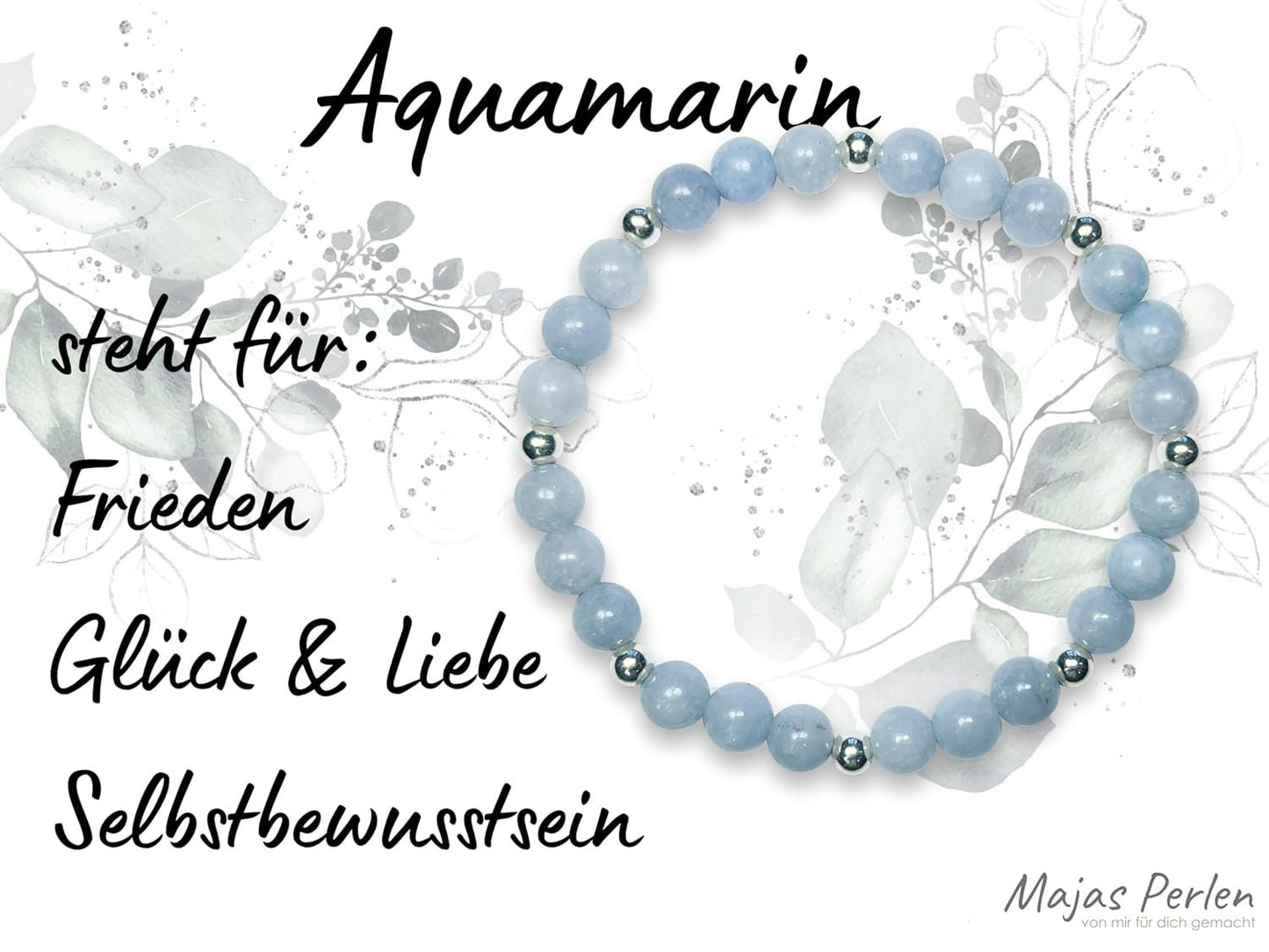 Aquamarin Armband Perlen echt 6mm mit Edelstahlperlen 4mm Silber Gold oder Roségold spirituelles Perlenarmband Selbstbewusstsein Liebe Glück