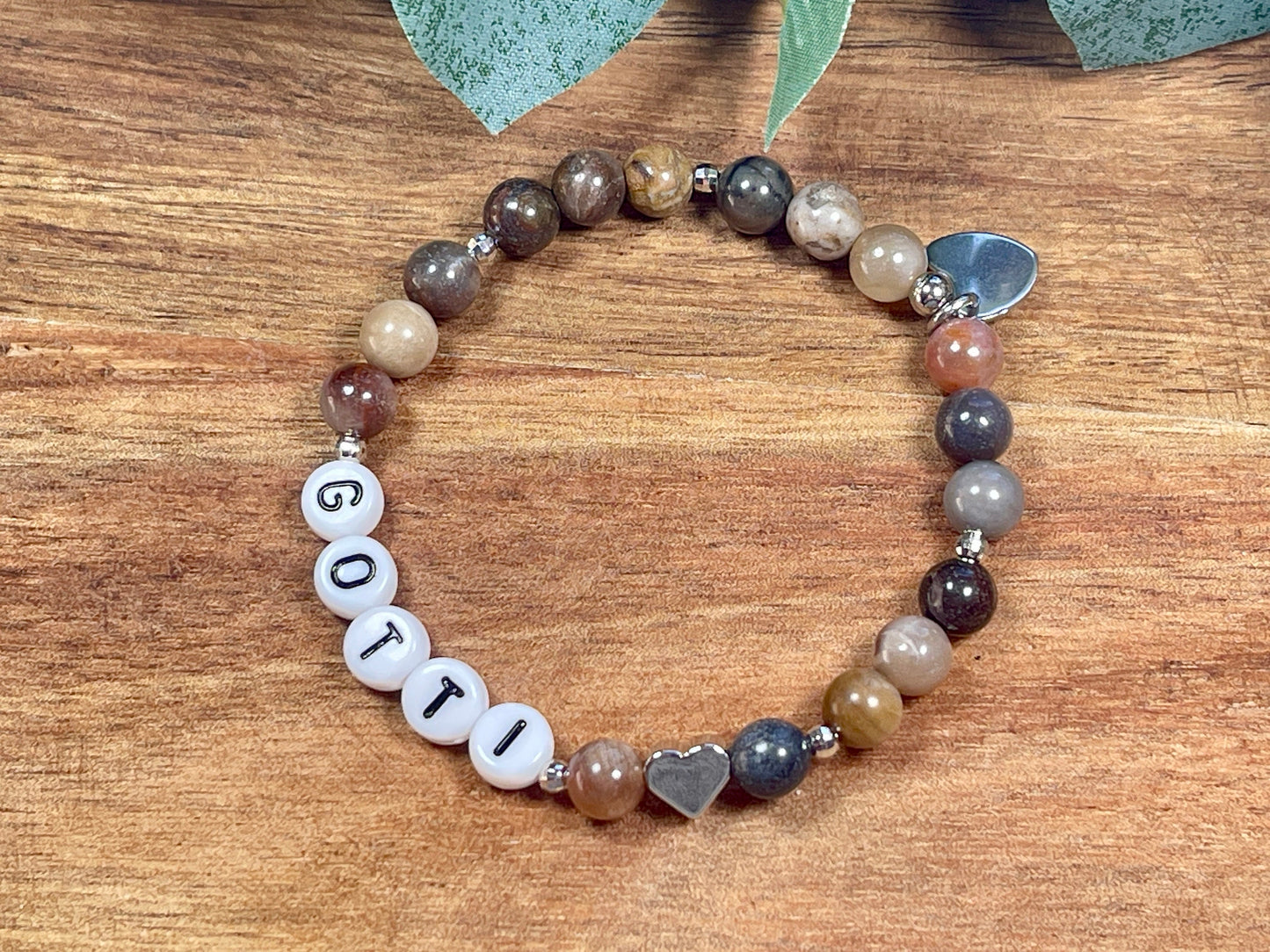 Armband Versteinertes Holz Gotti Herz Platiniert -  Geschenk Patenschaft und Taufe Erinnerungsarmband - Willst Du Patentante sein?