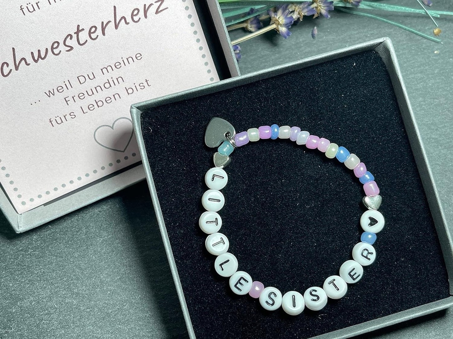 Perlenarmband Grosse Schwester Regenbogen- Geschenk Schwesterherz kleiner Bruder Familie Mädchenarmband - Wunschfarbe - personalisierbar
