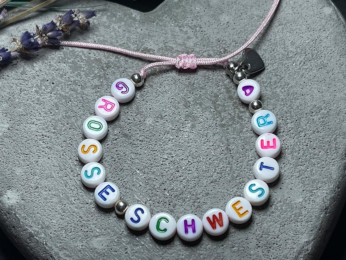 Armband Grosse Schwester Bunt Makramee Edelstahl - Geschenk Schwesterherz kleiner Bruder Kinderarmband Geburt Geschwisterkind Wunschfarbe