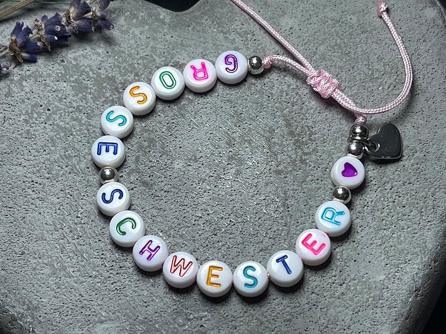 Armband Grosse Schwester Bunt Makramee Edelstahl - Geschenk Schwesterherz kleiner Bruder Kinderarmband Geburt Geschwisterkind Wunschfarbe