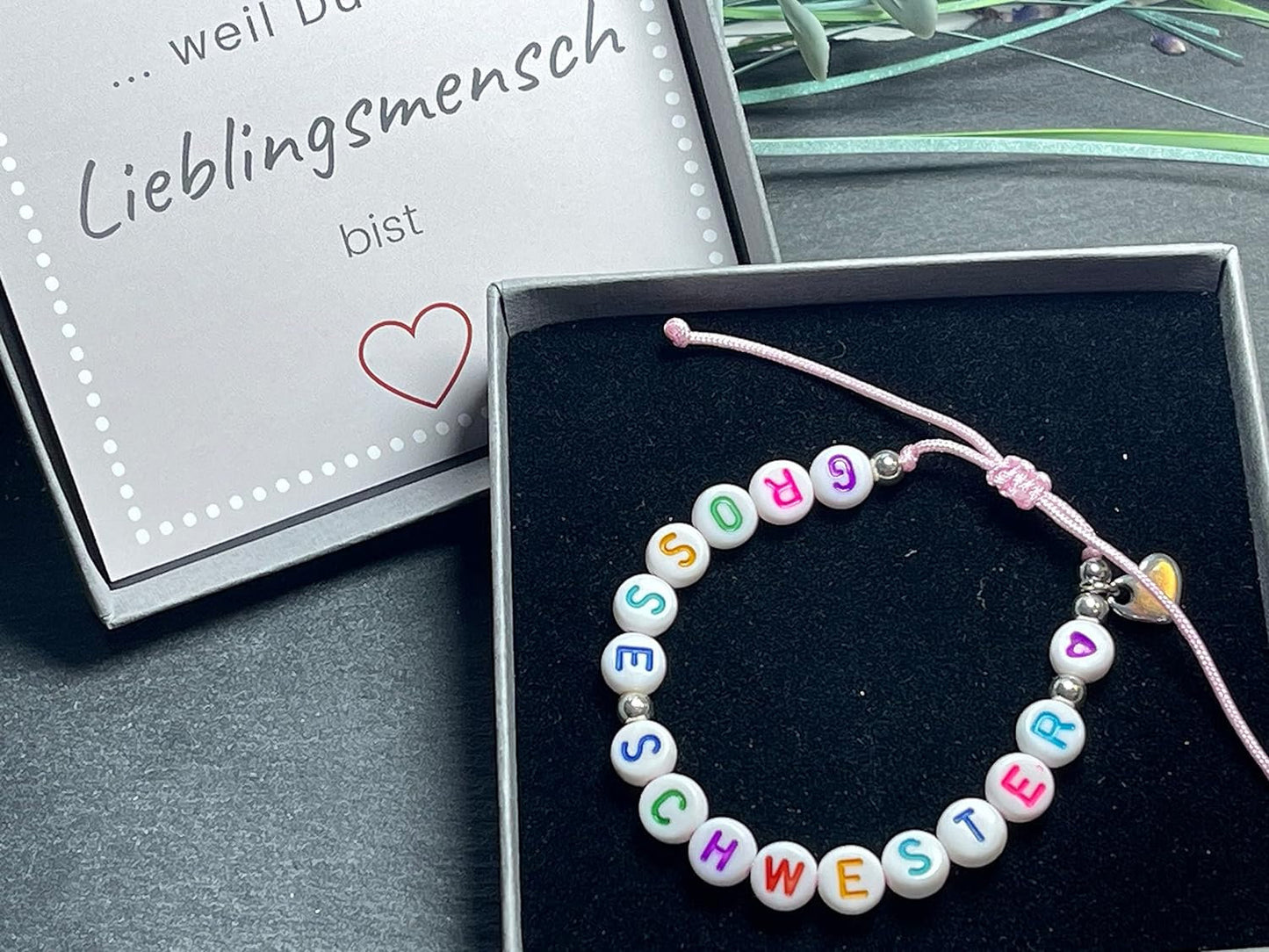Armband Grosse Schwester Bunt Makramee Edelstahl - Geschenk Schwesterherz kleiner Bruder Kinderarmband Geburt Geschwisterkind Wunschfarbe
