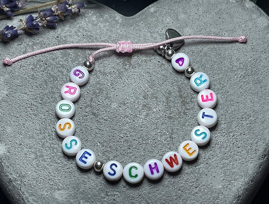 Armband Grosse Schwester Bunt Makramee Edelstahl - Geschenk Schwesterherz kleiner Bruder Kinderarmband Geburt Geschwisterkind Wunschfarbe