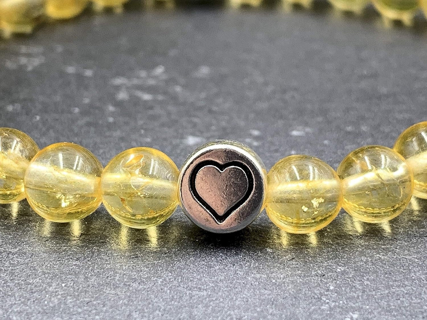 Armband Citrin echter Naturstein mit Herz DQ - Silber Gold Roségold Gunmetal - spirituelles Armband - Geschenk Liebe Glück Freundin
