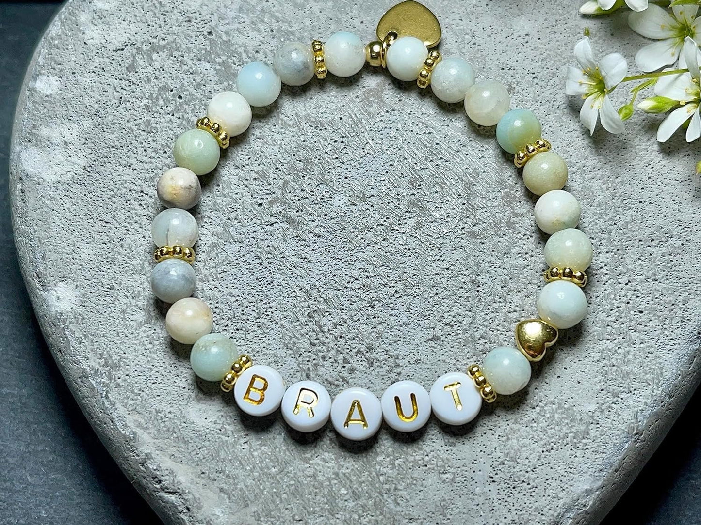 Perlenarmband Braut Amazonit echter Naturstein Gold - Geschenk Brautmama Brautjungfer Erinnerungsarmband Hochzeit - viele Edelsteine