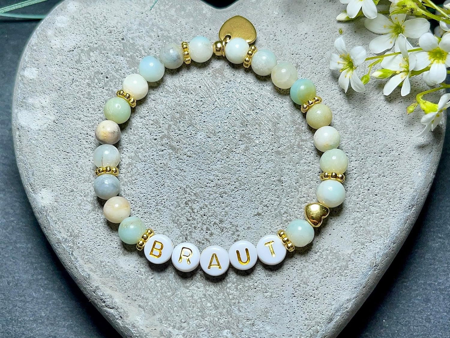 Perlenarmband Braut Amazonit echter Naturstein Gold - Geschenk Brautmama Brautjungfer Erinnerungsarmband Hochzeit - viele Edelsteine