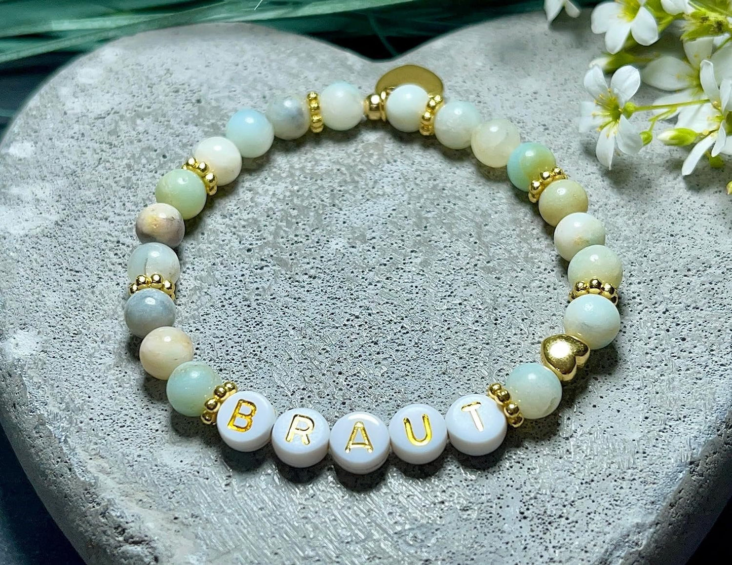 Perlenarmband Braut Amazonit echter Naturstein Gold - Geschenk Brautmama Brautjungfer Erinnerungsarmband Hochzeit - viele Edelsteine