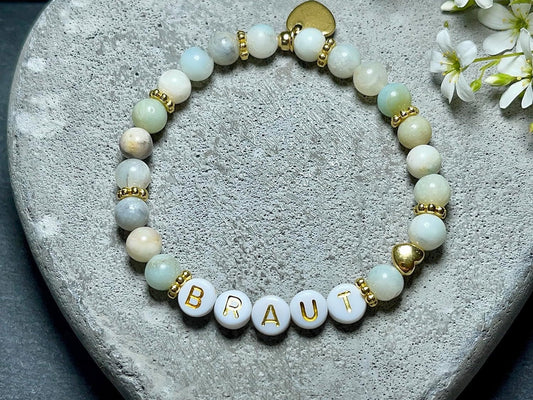 Perlenarmband Braut Amazonit echter Naturstein Gold - Geschenk Brautmama Brautjungfer Erinnerungsarmband Hochzeit - viele Edelsteine