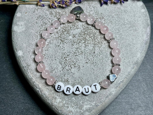 Perlenarmband Braut Rosenquarz echter Naturstein platiniert - Geschenk Brautmama Brautjungfer Erinnerungsarmband Hochzeit - viele Edelsteine