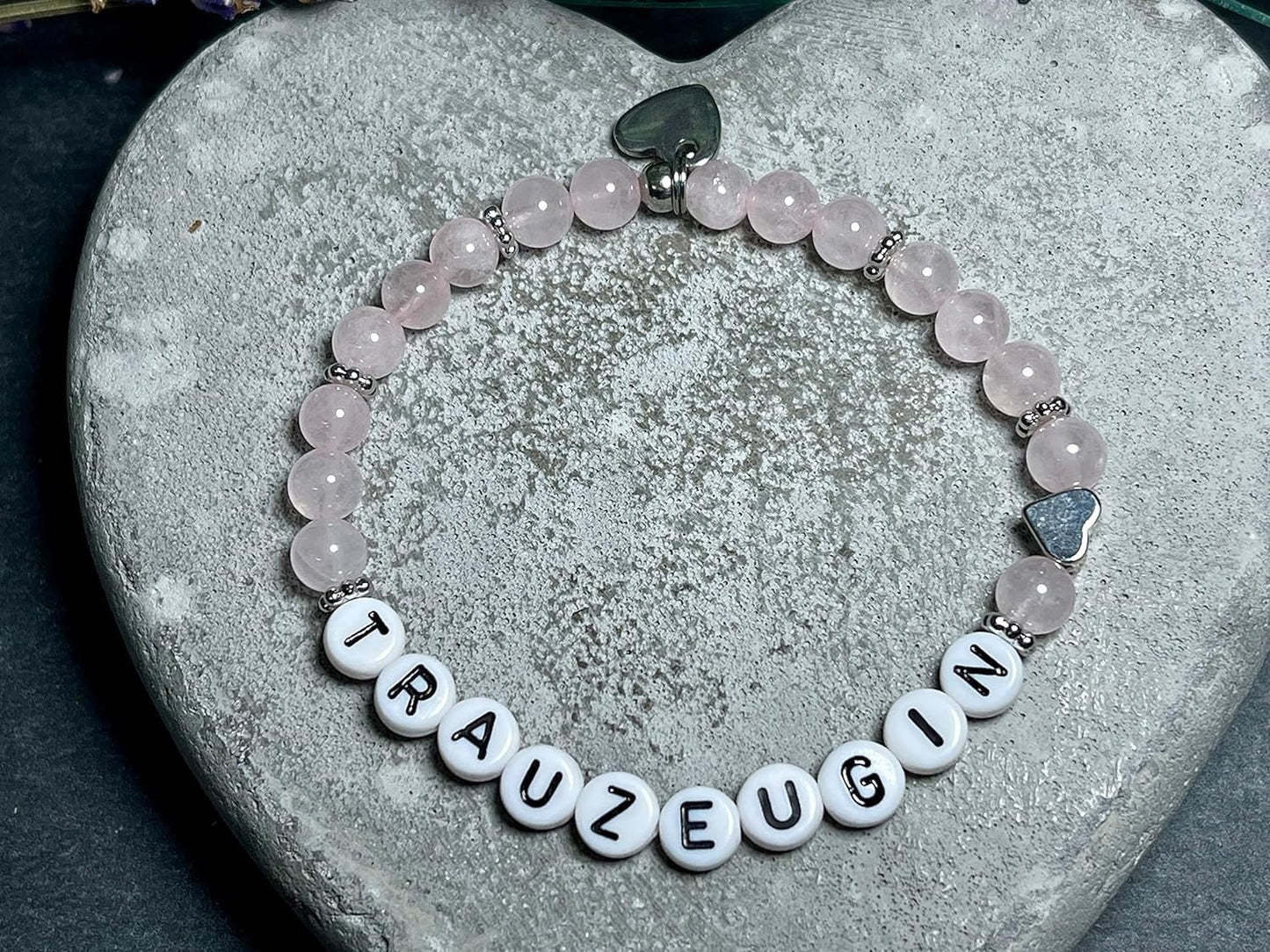 Perlenarmband Trauzeugin Rosenquarz echter Naturstein platiniert - Geschenk Brautmama Brautjungfer Erinnerung Hochzeit - viele Edelsteine