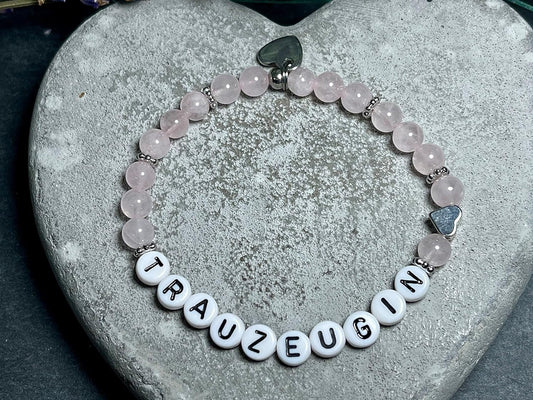 Perlenarmband Trauzeugin Rosenquarz echter Naturstein platiniert - Geschenk Brautmama Brautjungfer Erinnerung Hochzeit - viele Edelsteine
