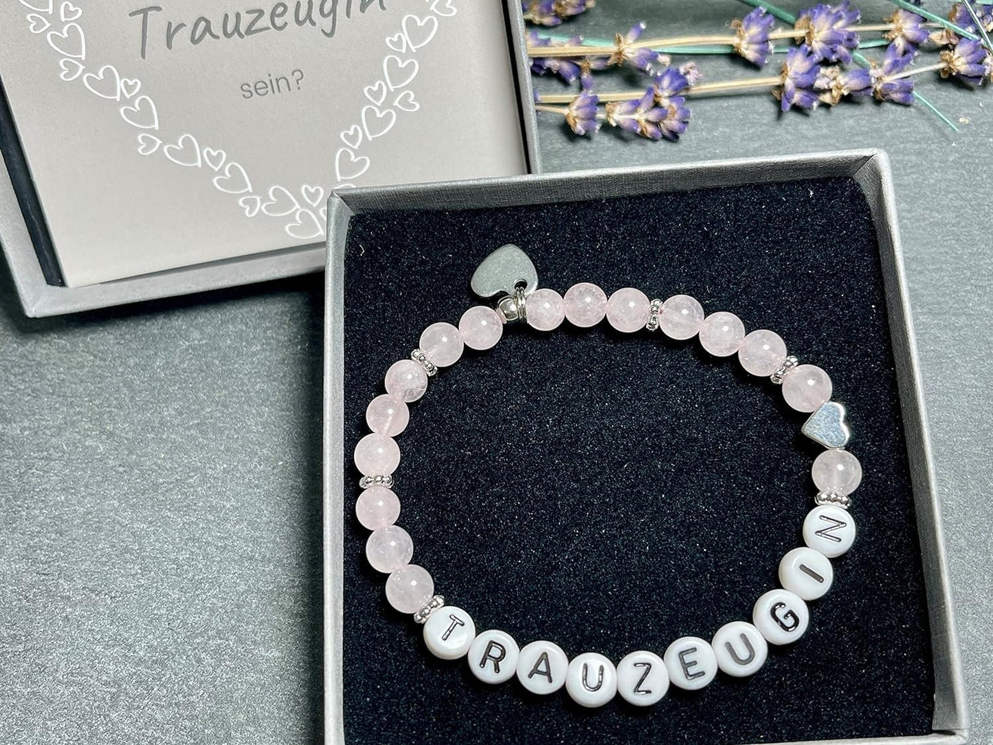 Perlenarmband Trauzeugin Rosenquarz echter Naturstein platiniert - Geschenk Brautmama Brautjungfer Erinnerung Hochzeit - viele Edelsteine