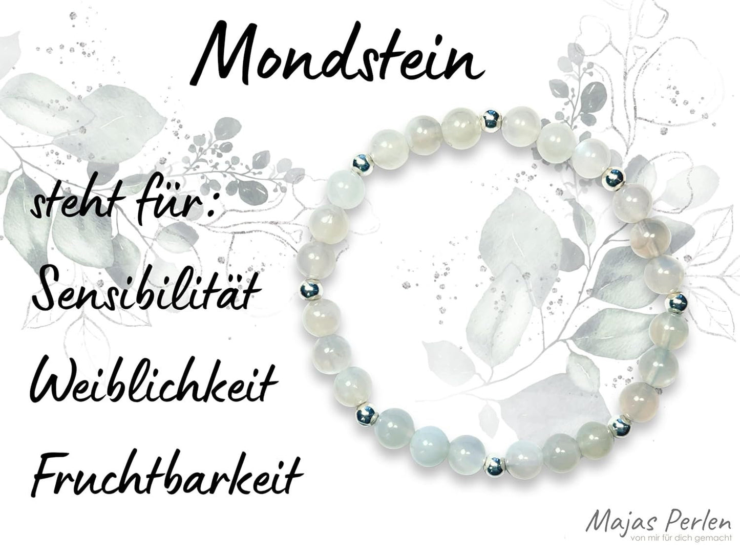 Armband Mondstein Perlen echt 6mm mit Sterling Silber 925 Perlen Gold Roségold plated - Sensibilität Fruchtbarkeit Weiblichkeit - Spirituell