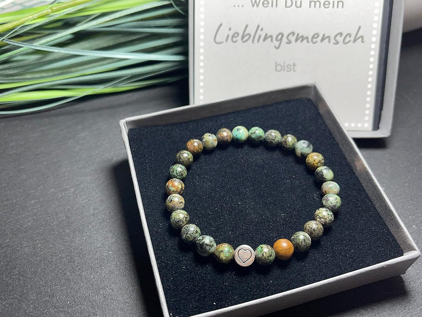 Armband Afrikanischer Türkis echter Naturstein mit Herz DQ - Silber Gold Roségold Gunmetal - spirituelles Armband - Geschenk Liebe Glück