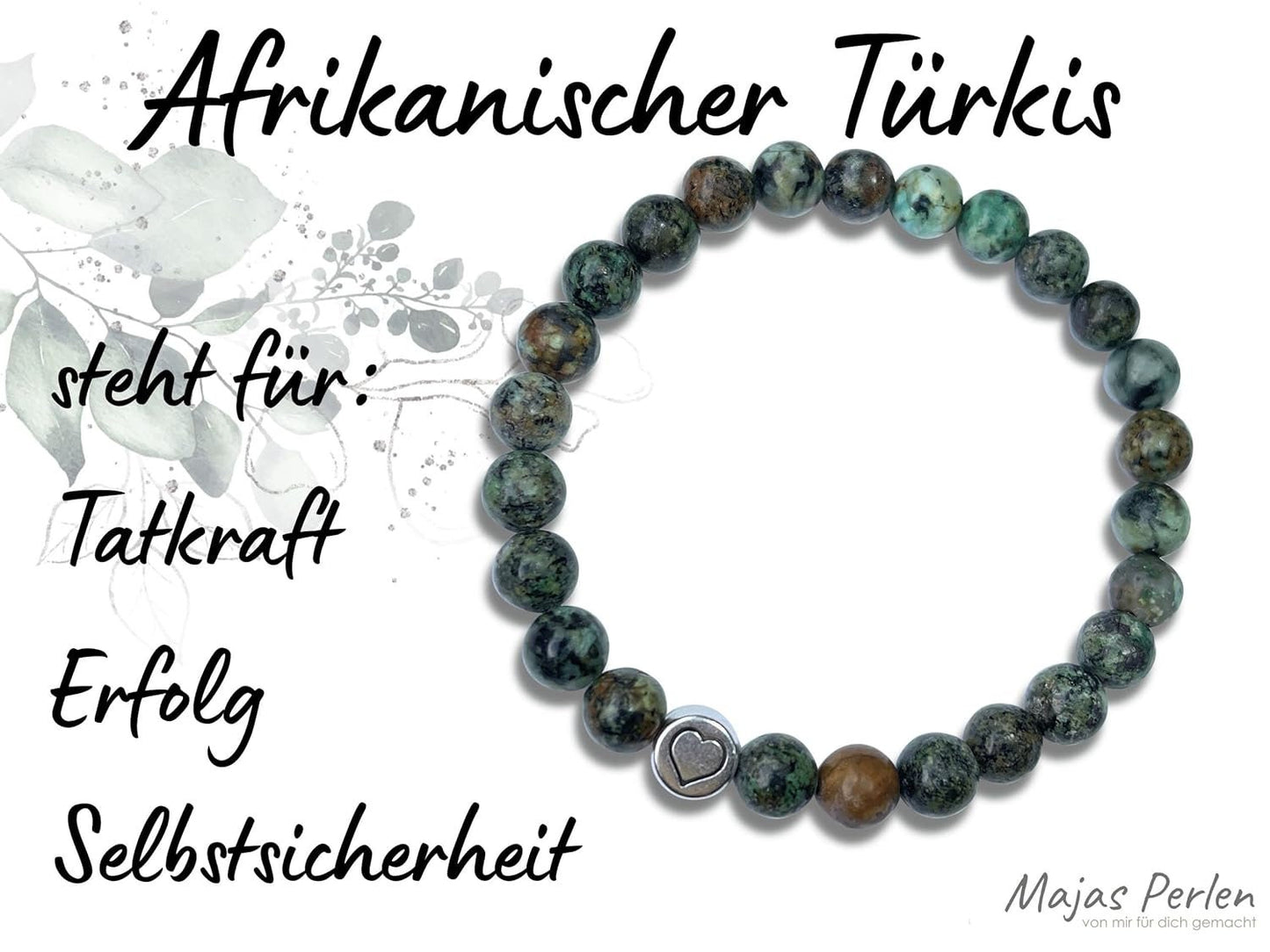 Armband Afrikanischer Türkis echter Naturstein mit Herz DQ - Silber Gold Roségold Gunmetal - spirituelles Armband - Geschenk Liebe Glück