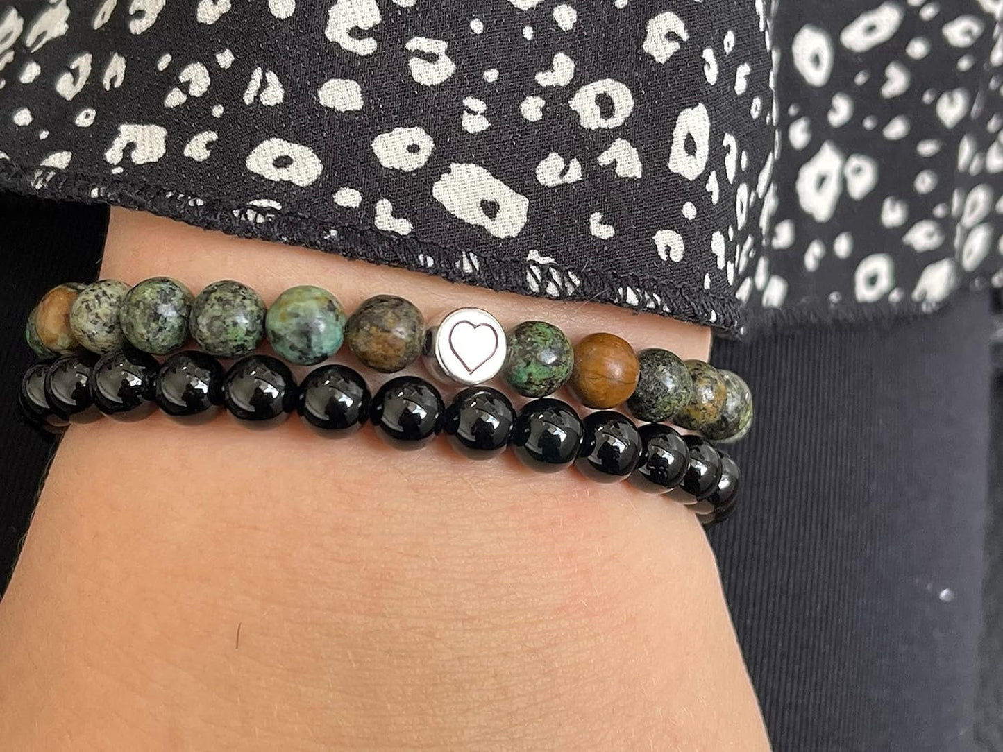 Armband Afrikanischer Türkis echter Naturstein mit Herz DQ - Silber Gold Roségold Gunmetal - spirituelles Armband - Geschenk Liebe Glück