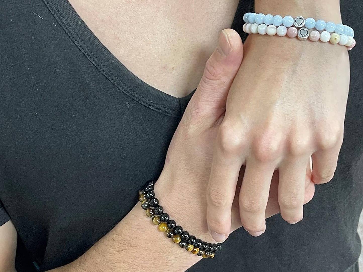 Armband Aquamarin echter Naturstein mit Herz DQ - Silber Gold Roségold Gunmetal - spirituelles Armband - starker Schutzstein - spirituell