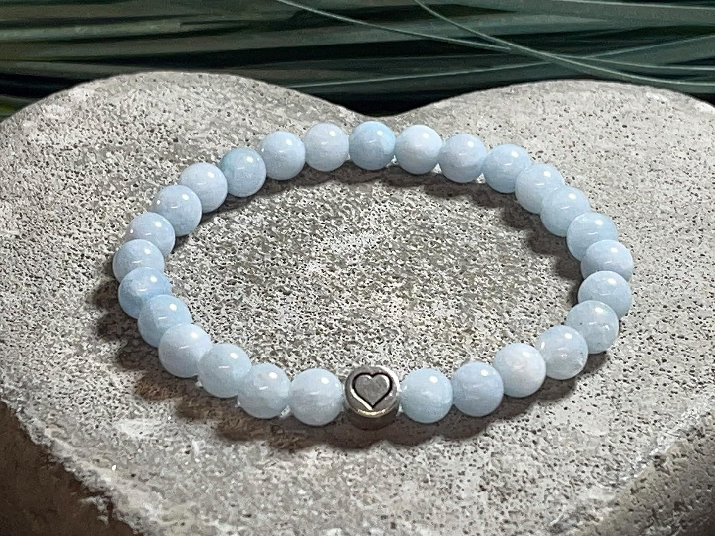 Armband Aquamarin echter Naturstein mit Herz DQ - Silber Gold Roségold Gunmetal - spirituelles Armband - starker Schutzstein - spirituell