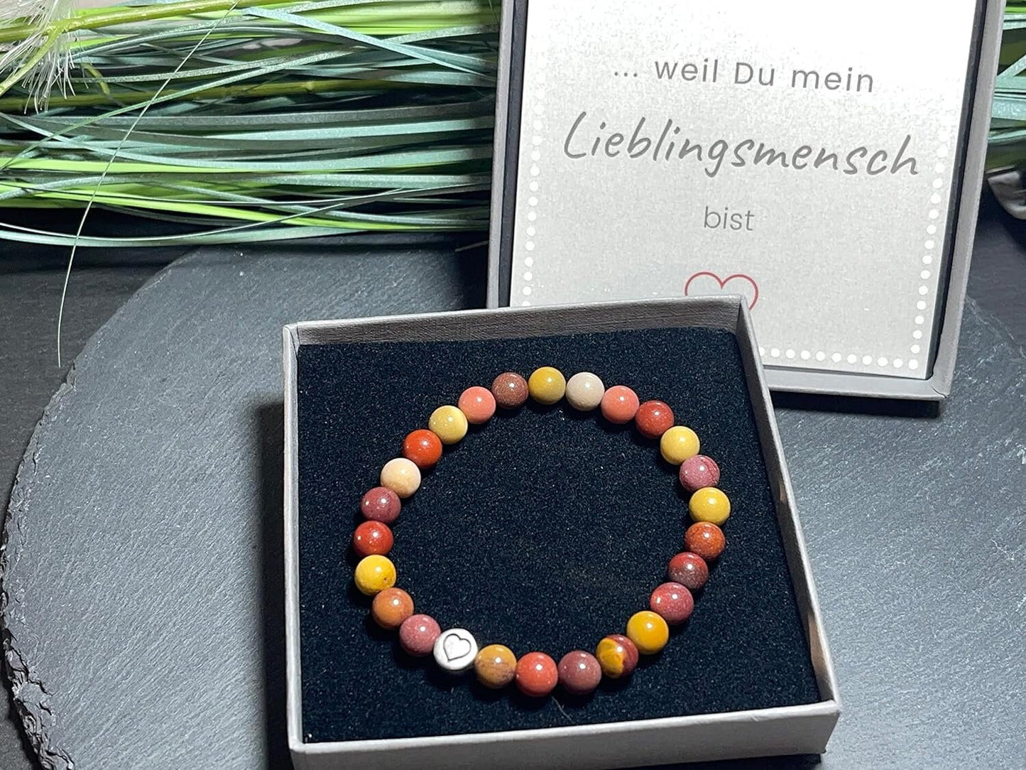 Armband  Mookait echter Naturstein mit Herz DQ - Silber Gold Roségold Gunmetal - spirituelles Armband - Geschenk Liebe Glück Freundin
