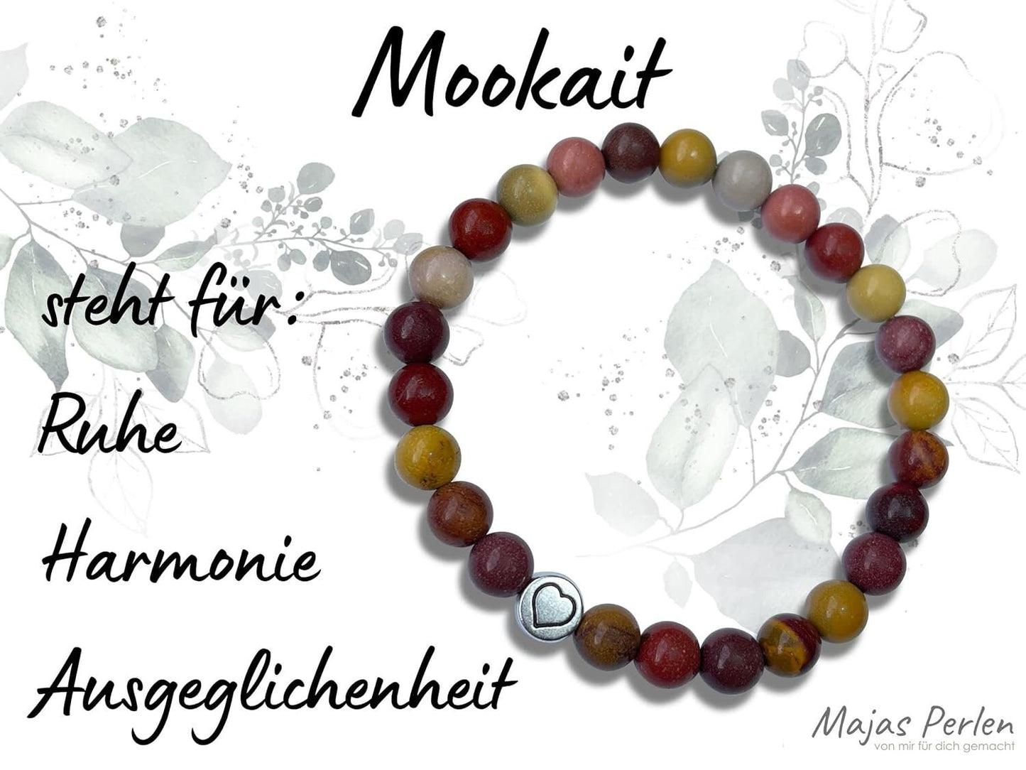 Armband  Mookait echter Naturstein mit Herz DQ - Silber Gold Roségold Gunmetal - spirituelles Armband - Geschenk Liebe Glück Freundin