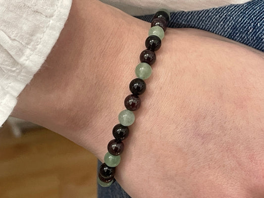 Armband positive Energie Aventurin Turmalin Granat echt 6mm mit 925er Sterling Silber Gold Roségold 5mm facettiert - Handmade