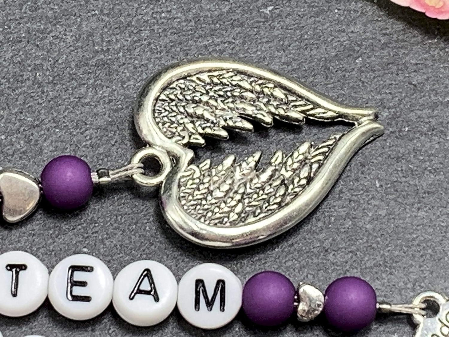 Schlüsselanhänger Team Braut  - Acryl Perlen 6 mm Purple - Edelstein möglich - Geschenk JGA Brautmama Brautjungfer - viele Farben wählbar