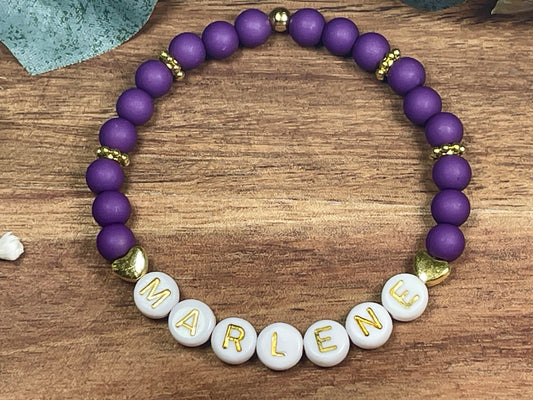 Armband mit Namen Acryl Purple mit Gold - Geschenk Mama Freundschaft Kinderarmband personalisiert -  Wunschfarbe - viele Farben