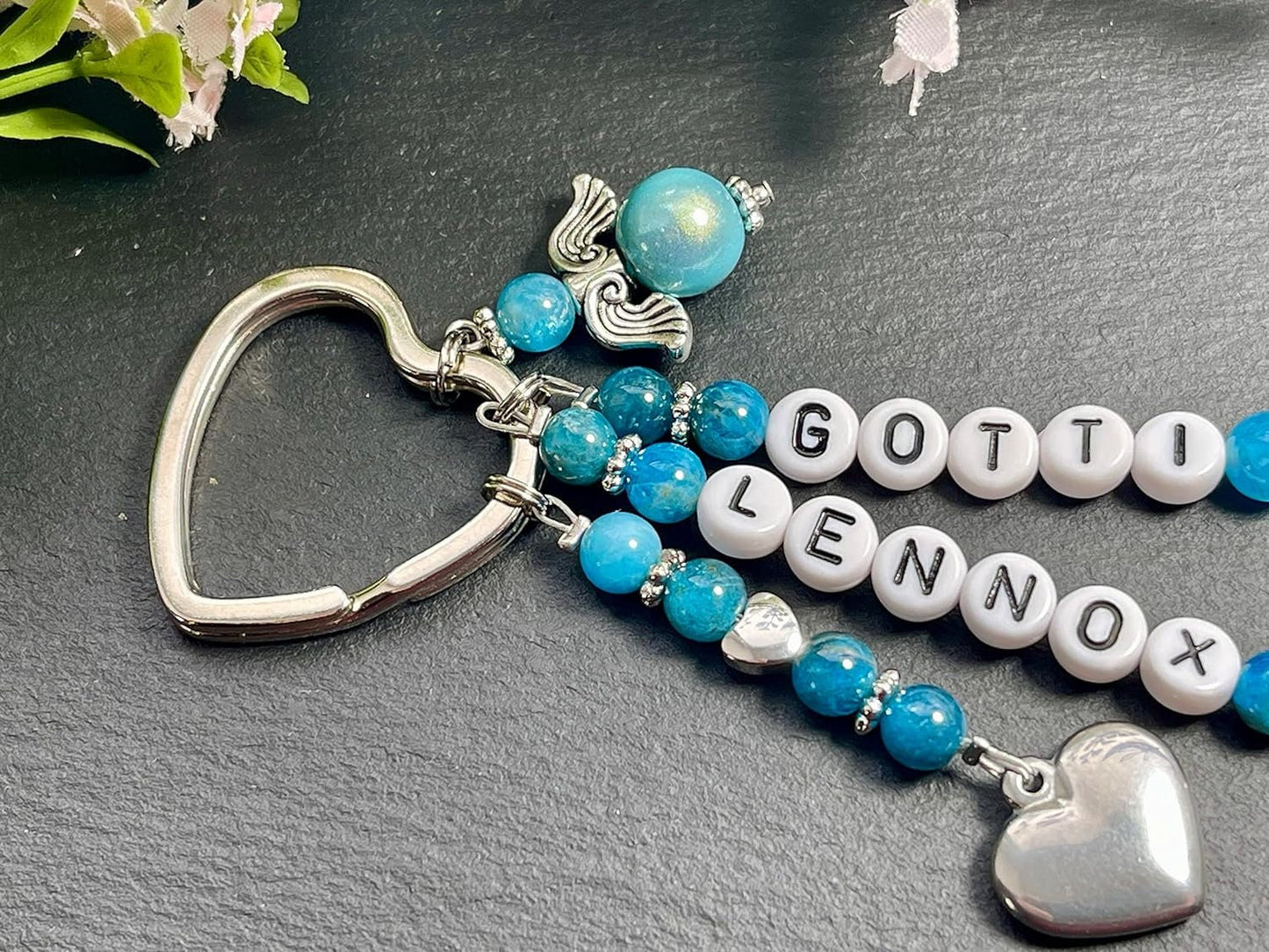 Schlüsselanhänger Gotti und Name Apatit echt - Geschenk Frage Patenschaft Andenken Taufe Taufgeschenk -  Edelstein wählbar personalisierbar