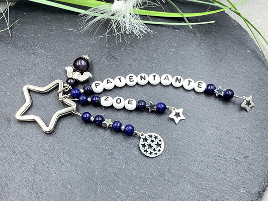 Schlüsselanhänger Patentante und Name Lapislazuli - Geschenk Frage Patenschaft Andenken Taufe Taufgeschenk -  Edelsteine wählbar anpassbar