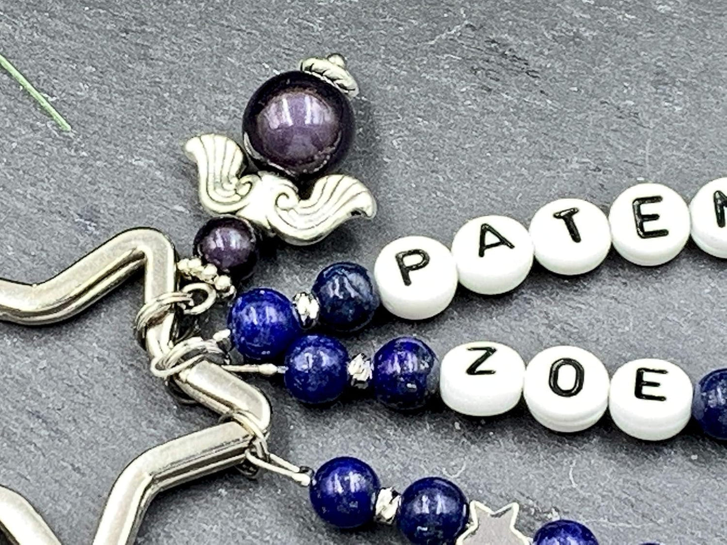 Schlüsselanhänger Patentante und Name Lapislazuli - Geschenk Frage Patenschaft Andenken Taufe Taufgeschenk -  Edelsteine wählbar anpassbar