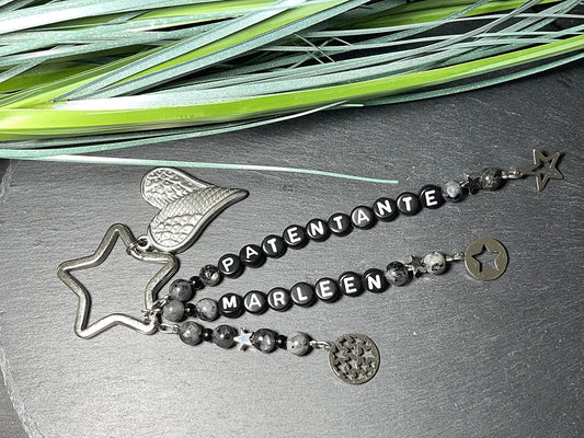 Schlüsselanhänger Patentante und Name Labradorit - Geschenk Frage Patenschaft Andenken Taufe Taufgeschenk -  Edelsteine wählbar anpassbar