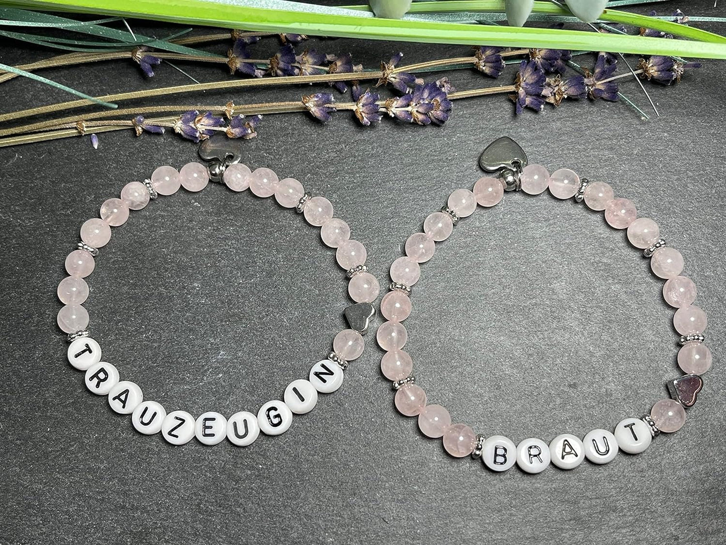 Perlenarmband Trauzeugin Rosenquarz echter Naturstein platiniert - Geschenk Brautmama Brautjungfer Erinnerung Hochzeit - viele Edelsteine