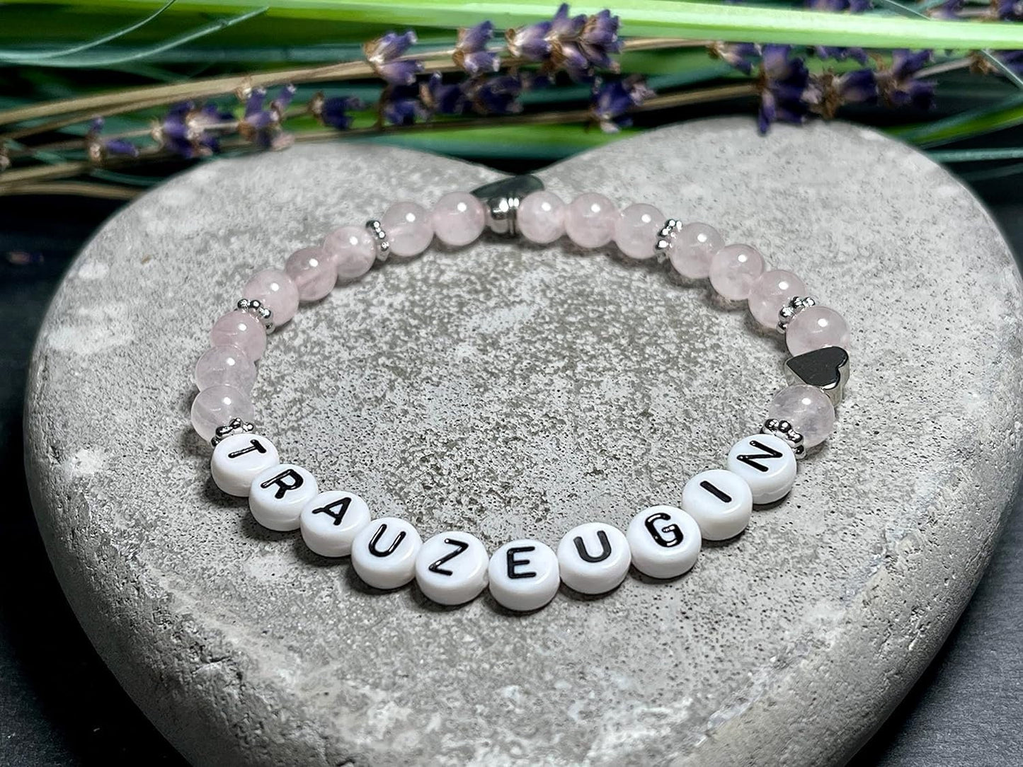 Perlenarmband Trauzeugin Rosenquarz echter Naturstein platiniert - Geschenk Brautmama Brautjungfer Erinnerung Hochzeit - viele Edelsteine