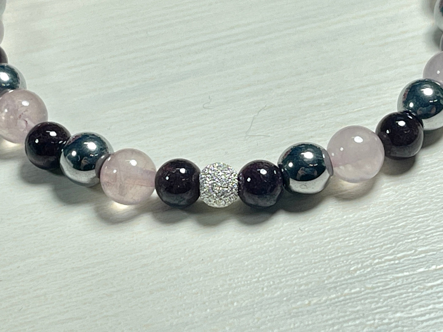 Armband Fruchtbarkeit Granat Rosenquarz Hämatit echt 6mm mit 925er Sterling Silber Gold Roségold 5mm facettiert - Handmade