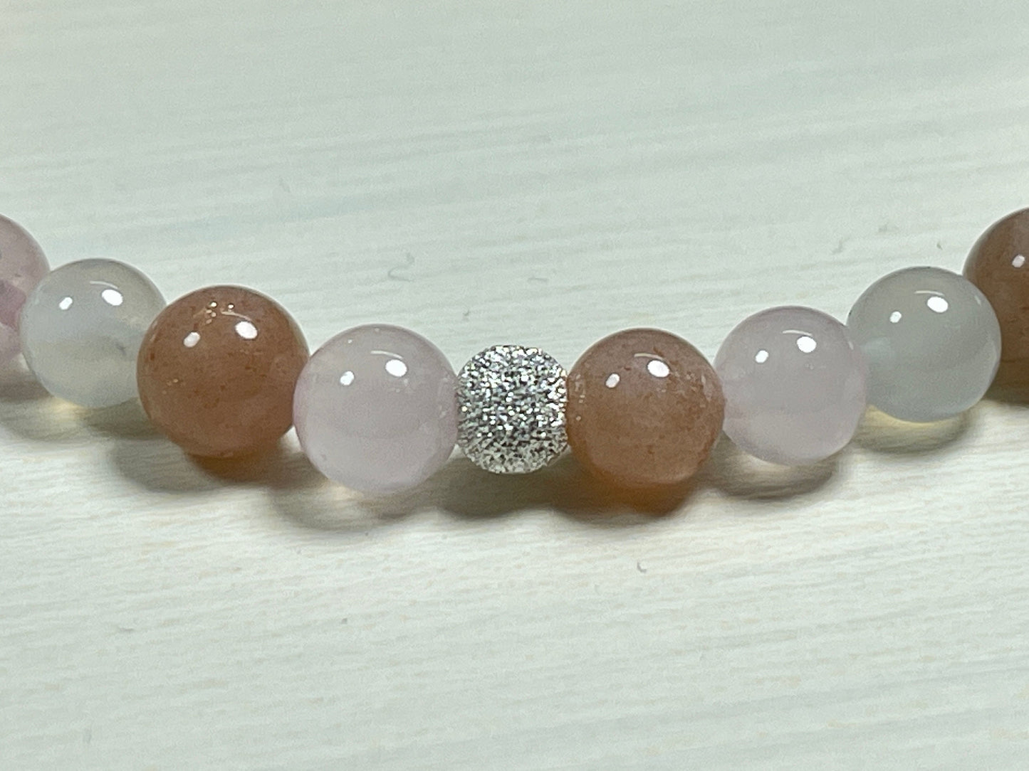 Armband Herzenswärme Rosenquarz Mondstein Sonnenstein echt 6mm mit 925er Sterling Silber Gold Roségold 5mm facettiert - Handmade