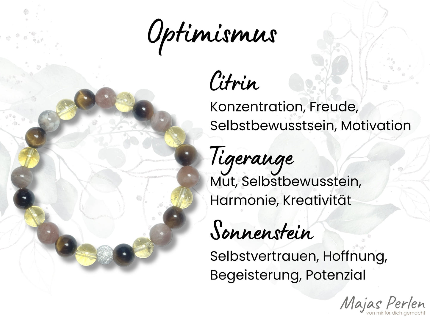 Armband Optimismus Citrin Tigerauge Sonnenstein echt 8mm mit 925er Sterling Silber Gold Roségold 7mm facettiert - Handmade