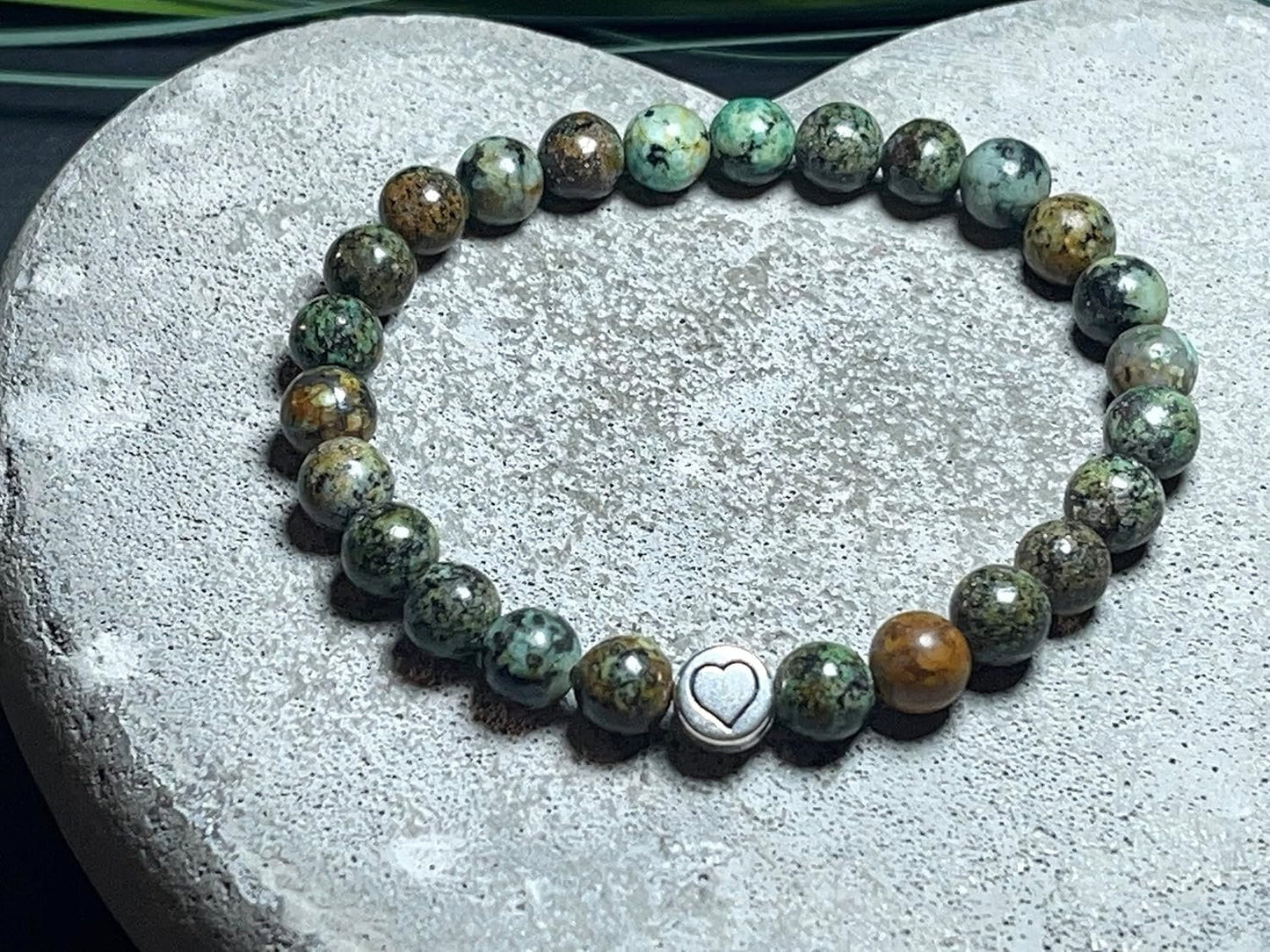 Armband Afrikanischer Türkis echter Naturstein mit Herz DQ - Silber Gold Roségold Gunmetal - spirituelles Armband - Geschenk Liebe Glück