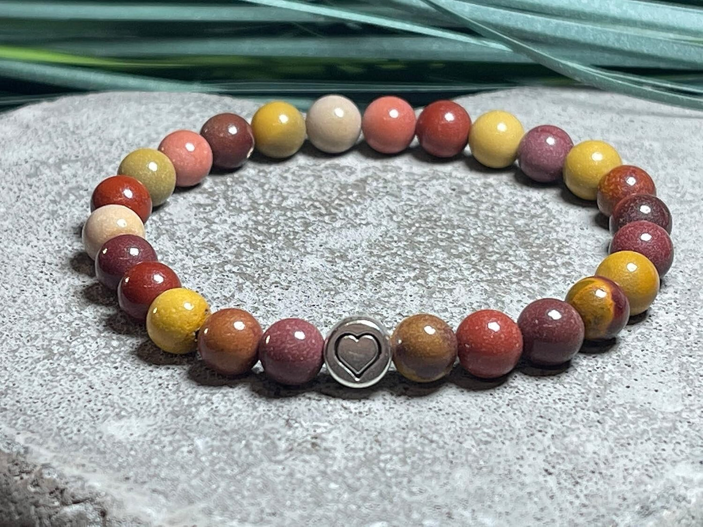 Armband  Mookait echter Naturstein mit Herz DQ - Silber Gold Roségold Gunmetal - spirituelles Armband - Geschenk Liebe Glück Freundin