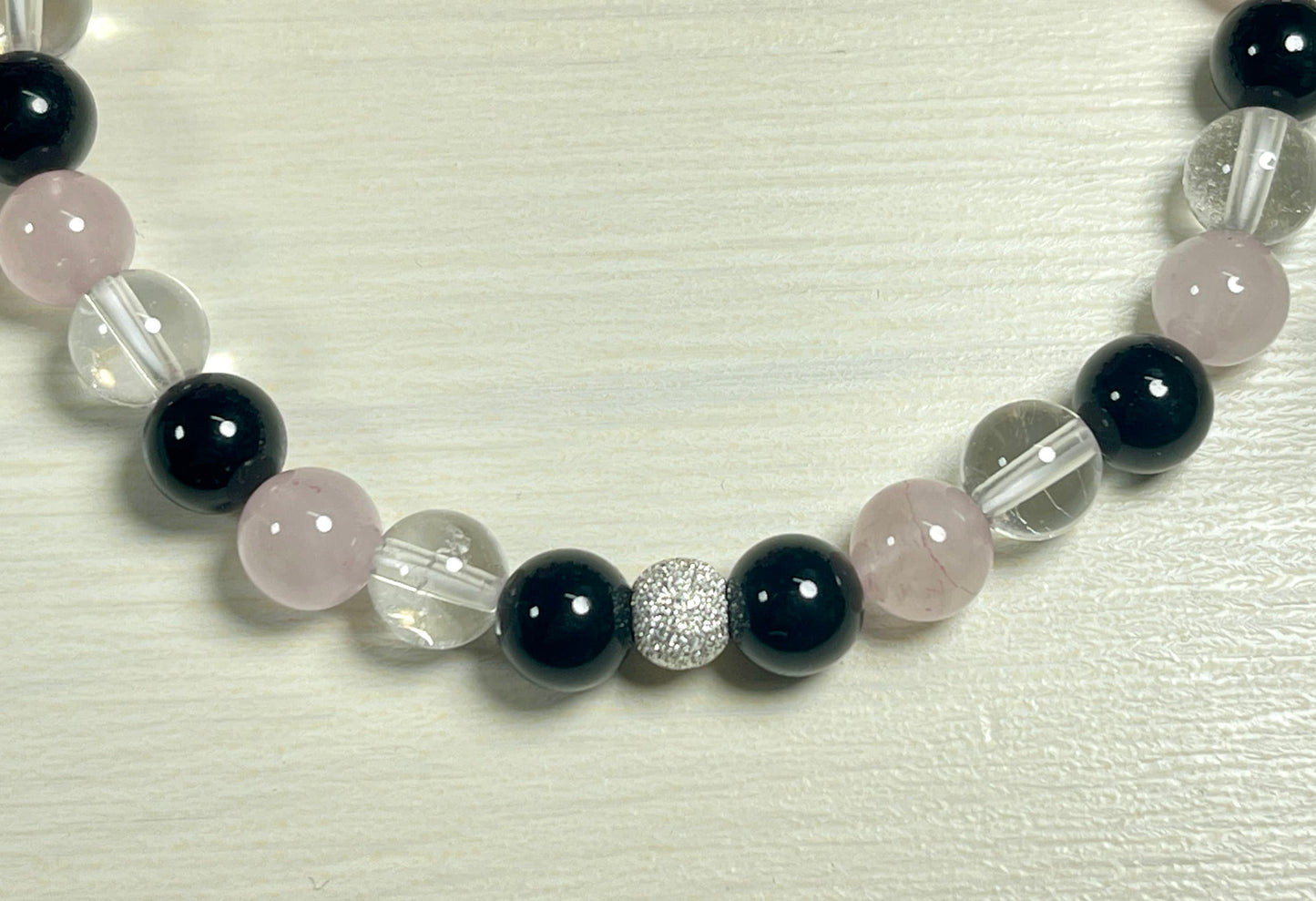 Armband Achtsamkeit Bergkristall Turmalin Rosenquarz echt 6mm mit 925er Sterling Silber Gold Roségold 5mm facettiert - Handmade