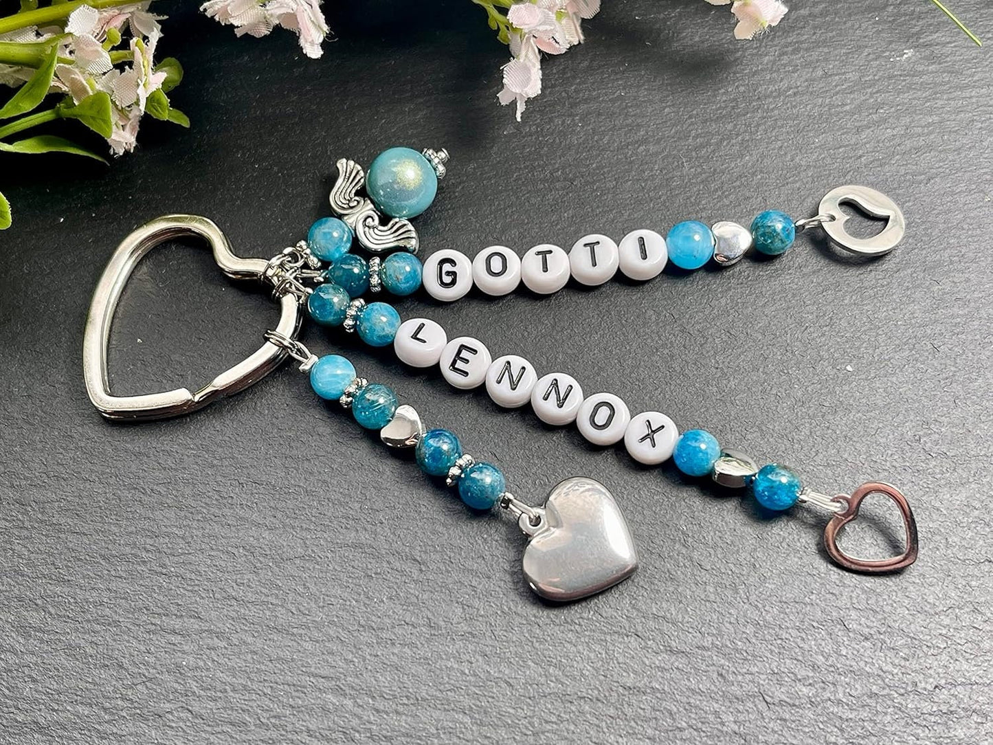 Schlüsselanhänger Gotti und Name Apatit echt - Geschenk Frage Patenschaft Andenken Taufe Taufgeschenk -  Edelstein wählbar personalisierbar