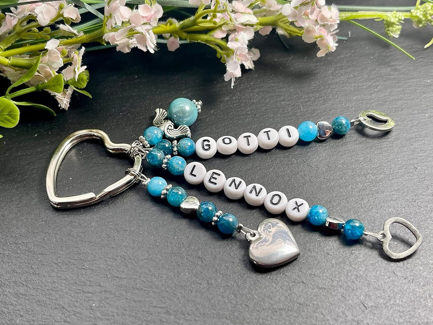Schlüsselanhänger Gotti und Name Apatit echt - Geschenk Frage Patenschaft Andenken Taufe Taufgeschenk -  Edelstein wählbar personalisierbar
