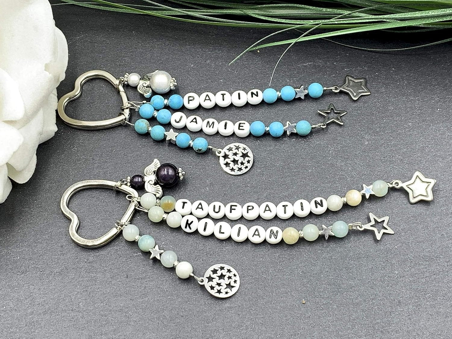 Schlüsselanhänger Patentante und Name Lapislazuli - Geschenk Frage Patenschaft Andenken Taufe Taufgeschenk -  Edelsteine wählbar anpassbar