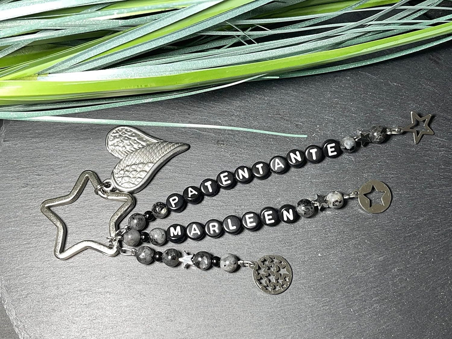 Schlüsselanhänger Patentante und Name Labradorit - Geschenk Frage Patenschaft Andenken Taufe Taufgeschenk -  Edelsteine wählbar anpassbar