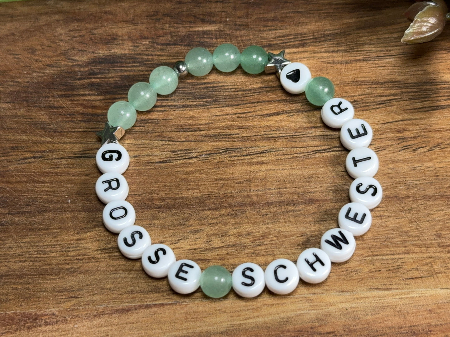 Armband Große Schwester Aventurin Sterne Platiniert - Geschenk Familie Geburt Geschwisterkind Little Sister - diverse Edelsteine