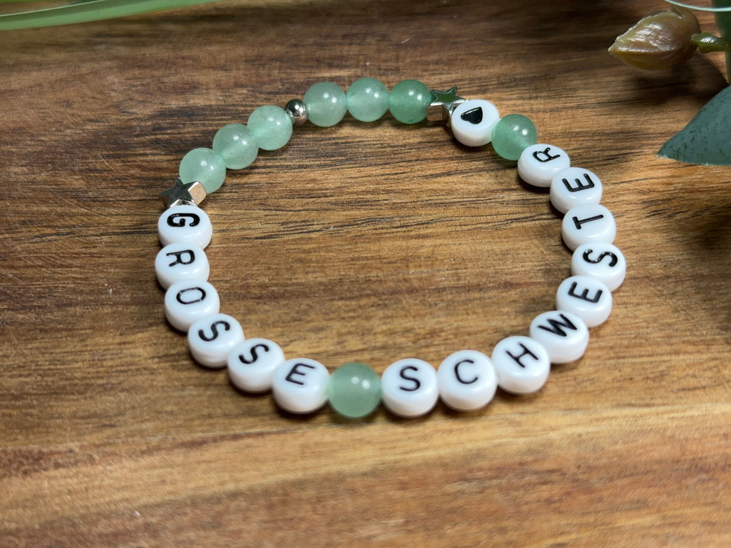 Armband Große Schwester Aventurin Sterne Platiniert - Geschenk Familie Geburt Geschwisterkind Little Sister - diverse Edelsteine