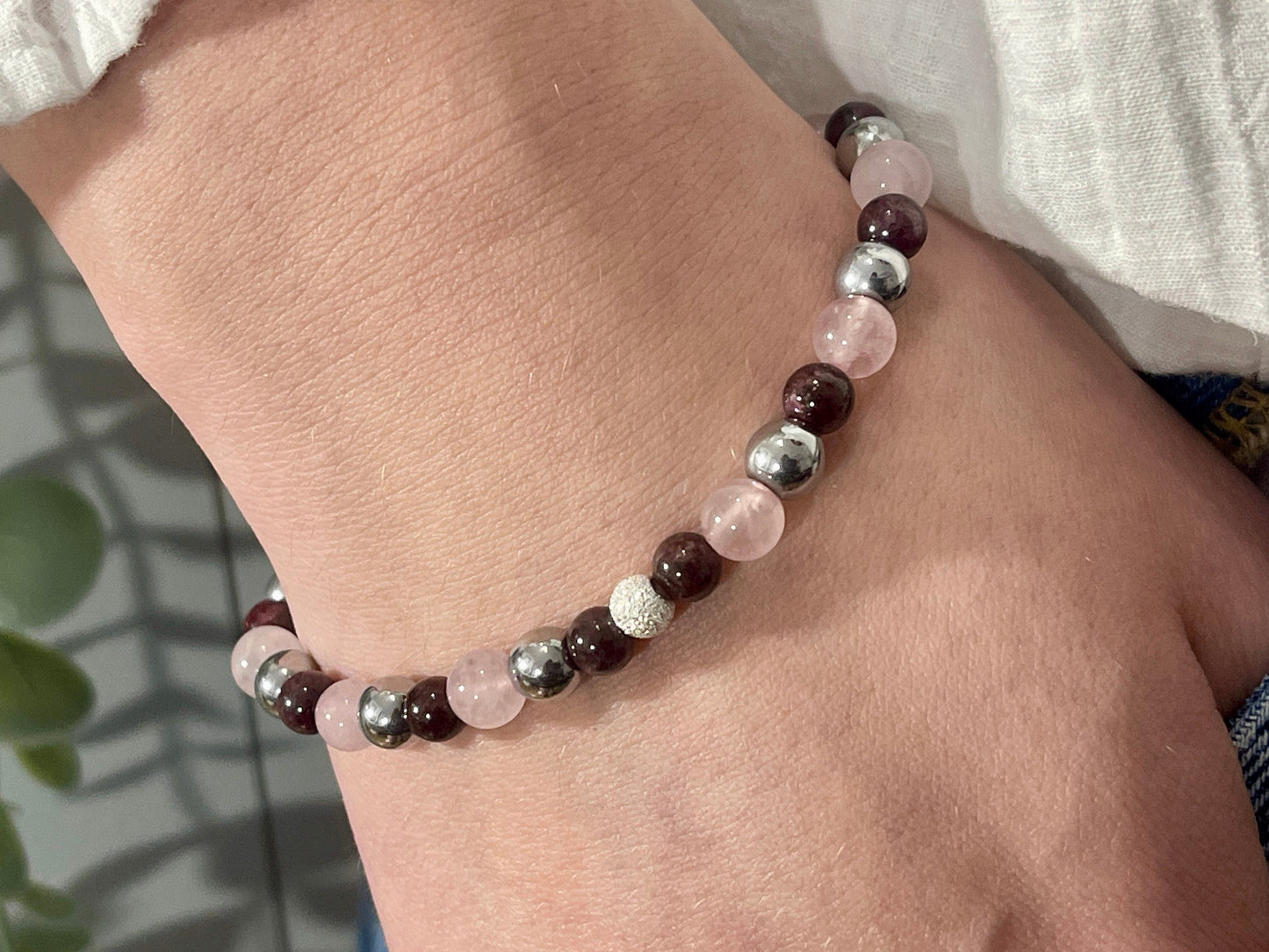 Armband Fruchtbarkeit Granat Rosenquarz Hämatit echt 6mm mit 925er Sterling Silber Gold Roségold 5mm facettiert - Handmade